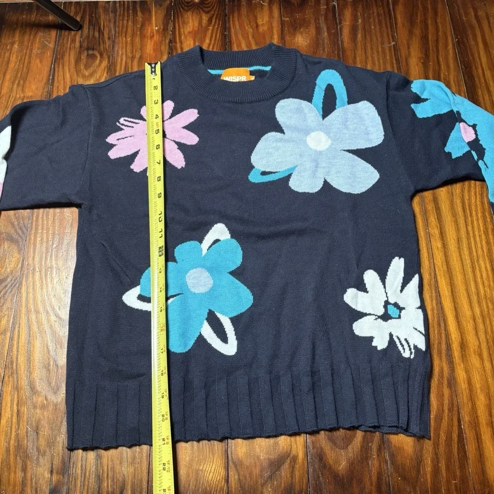 WISPR Brodie Floral Pullover Sweater Cotton Silk M Blue Pink Fun Retro A1826